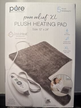 NIB Pure Enrichment Pure Relief XL Plush Heating Pad with InstaHeat 12in x 24in.